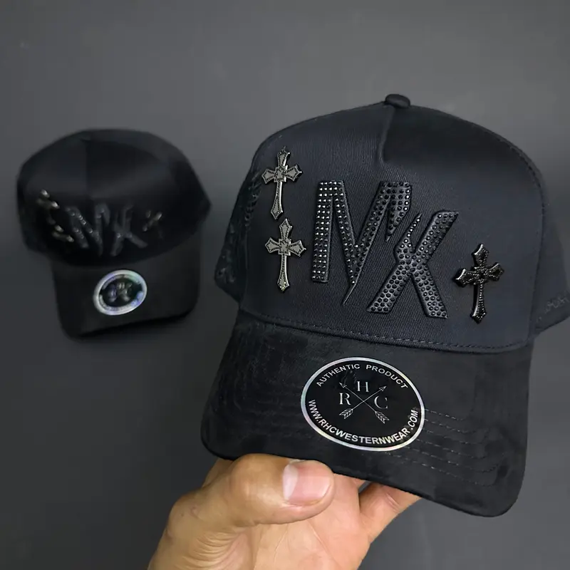 Mexico Black Angel Rhinestone Metal Crosses Hats