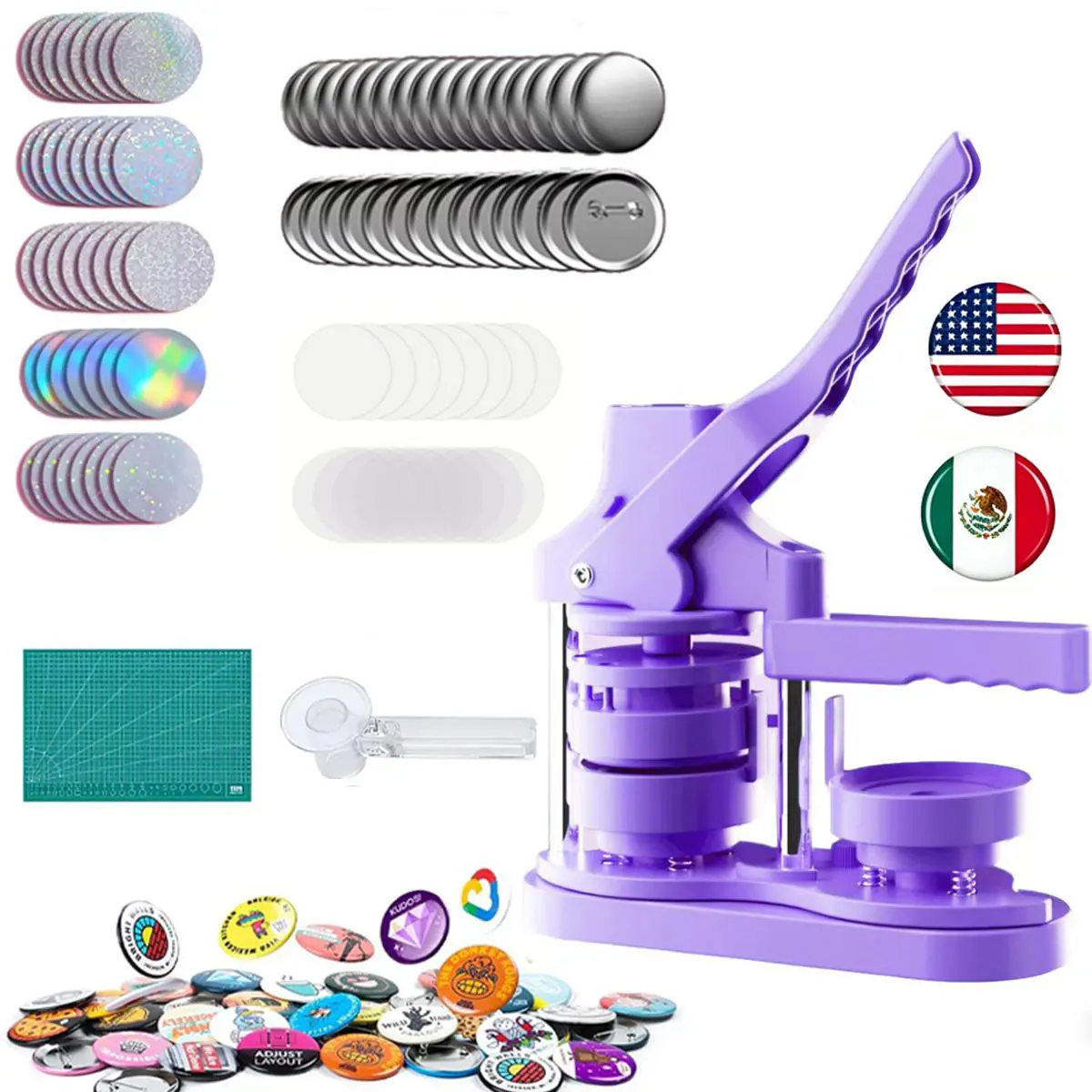 58mm Button Maker Machine Kit, Installation-Free Button Pin Maker & Pin Maker Machine with 100 Sets Supplies,Crafts & School Projects, Circle Cutter & Bonus DIY Accessories for Badges,diy craft gift