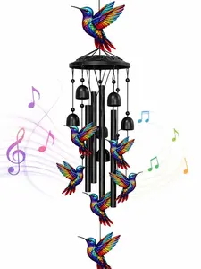 Outdoor Hummingbird Wind Chimes, Colorful Rainbow Metal Wind Chime with Bells, Sympathy Memorial Gift for Women, Mom & Grandma, Remembrance Wind Chime for Loss of Loved One, Garden Patio Porch Decor Witch farmhouse