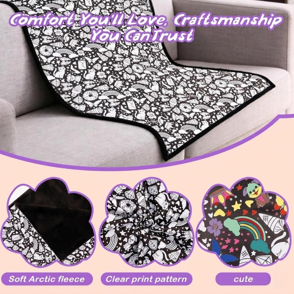 DIY Coloring Blanket for Adults with 24 Markers Cozy Velvet Kit for Everyday Use & Home Decor Adds a Unique Touch to Living Rooms or Kids' Spaces