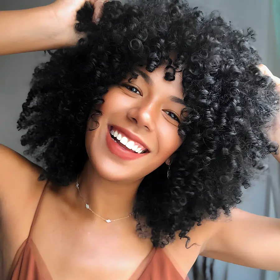 ROSMILE Curly Wig for Black Women with Bangs, Full Kinky Curly Afro Hair Wig Easy to Wear, Shoulder-length Synthetic Hair Wigs for Daily or Party Use Glueless Wig