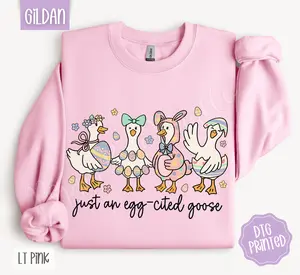 Eggcited Goose Sweatshirt, Trendy Women's Easter Crewneck
