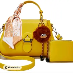 Yellow Bag with Wallet and Cross Body Strap - Includes Scarf and Pom Pom Charm Accessory Set