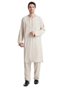 Muslim Men Long Sleeve Shirt Pants Set, Modesty Thobe, Authentic Saudi Thobe, Middle East Embroidered Robe Suit, Traditional Arabic Clothing, Casual Wear, Comfortable Fit