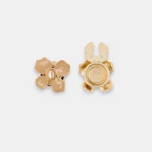 Enamel Four-Leaf Clover Button Covers | Gold Tone Flower Button Caps | Neutral Tone Shirt Cuff Buttons