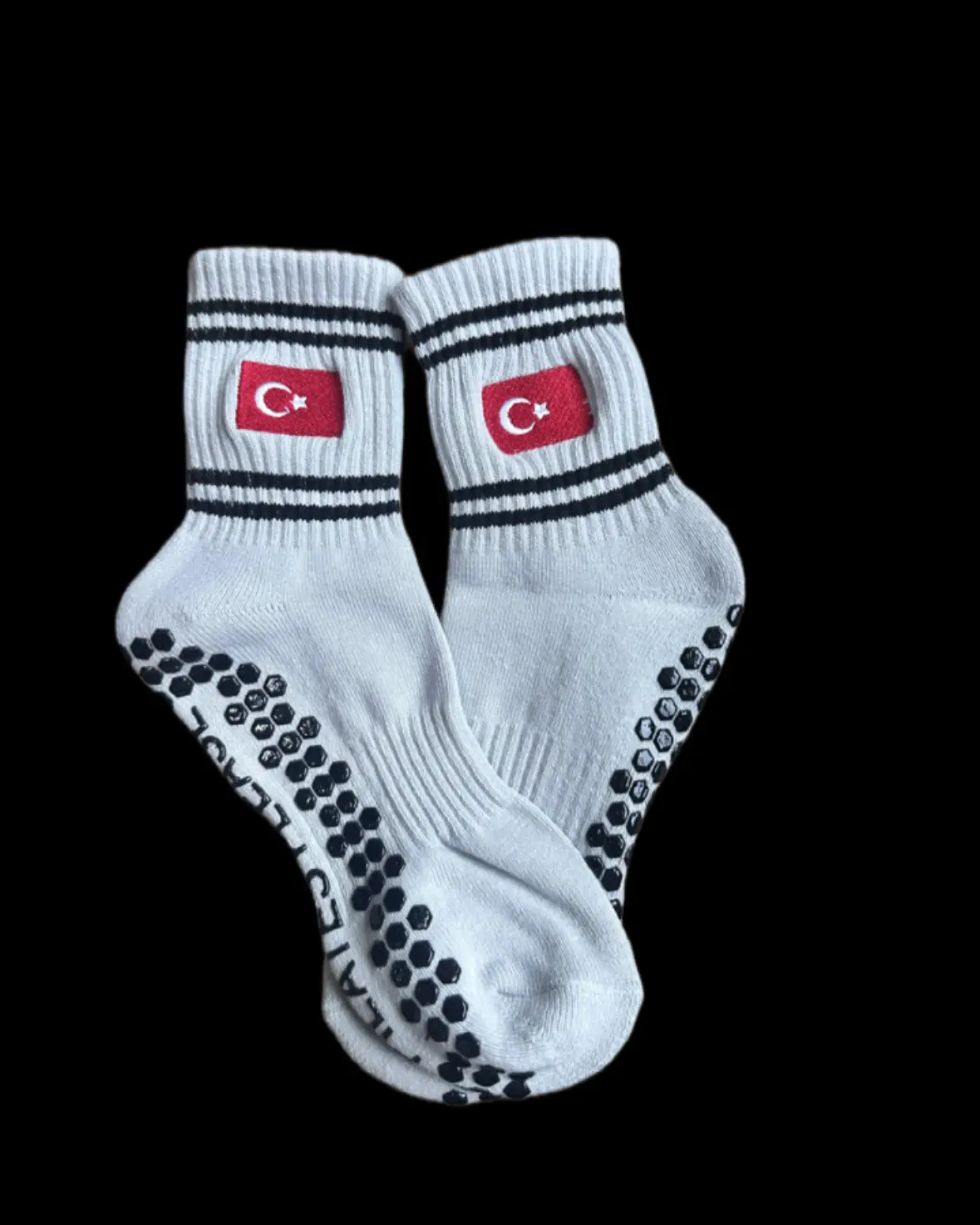 Embroidered Turkish Flag Pilates Grip Socks – Non-Slip, Soft & Breathable