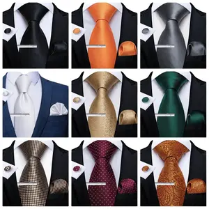 Men's Ties Handkerchief Cufflinks Business Formal Striped Solid 8cm Necktie Gift for Husband Wedding Accessories