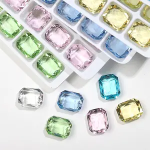 【NO Hole NOT Bead】8x10mm Rectangle Octagon Transparent K9 Glass Crystal Glitter Rhinestones Strass Diamonds Nail Accessories DIY Craft Decorations Jewelry Making Nailart Supplies Home Decor