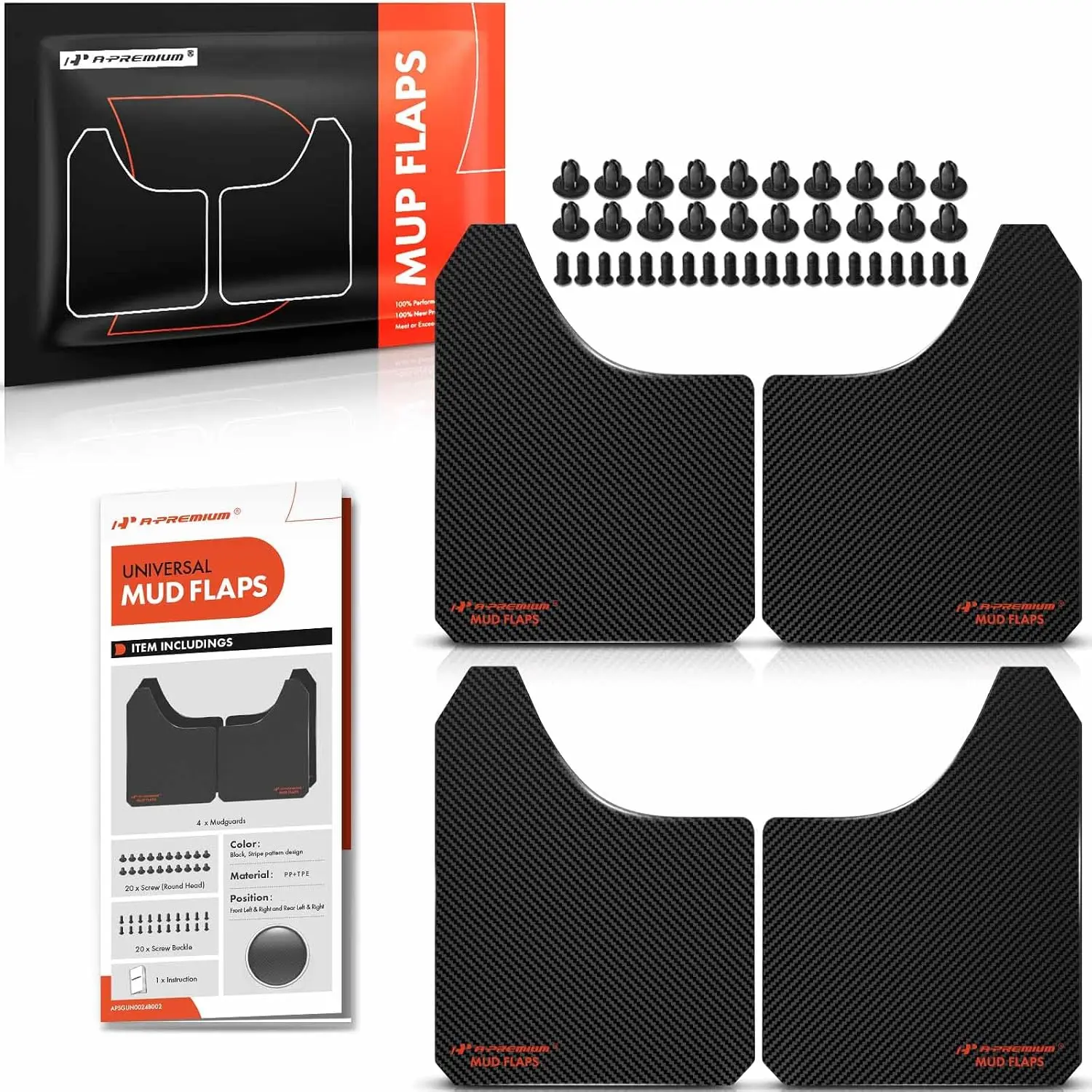 4PCS Universal Mud Flap Set, Front Rear Splash Guards, PP TPE Fender Protection