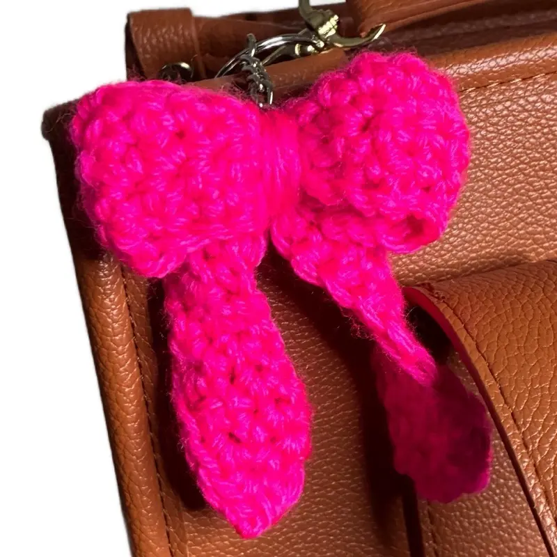 Bow Keychain - Pink Crocheted Accessory for Your Keys