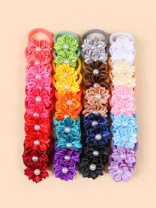 Solid Color Faux Pearl Decorated Hair Scrunchies, Boho Style Hair Ties for Women & Girls, Minimalist Headwear Suitable for Thick Hair