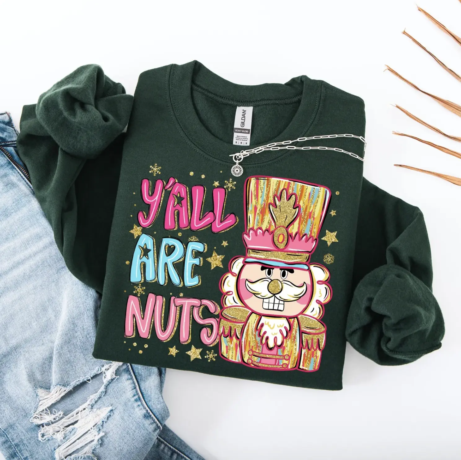 Y'all Are Nuts, Coquette Nutcracker Christmas Sweater, Preppy Christmas Shirt, Sugar Plum Fairy, Nuts about Christmas, brushstroke christmas
