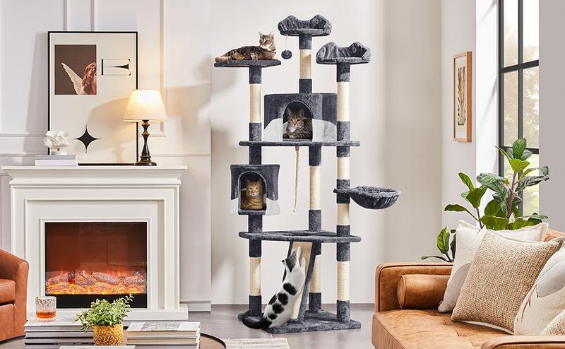 【Valentine Gift】Yaheetech 79" Modern Cat Tree with Condos Perches Basket & Sisal-Covered Scratching Posts for Indoor Cats - Home