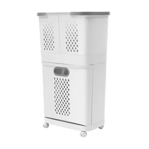 Removable Laundry Basket 2-layer Classification Thickened Storage Rack Household Storage Bucket Organiser Collapsible with Wheels for Laundry Rooms