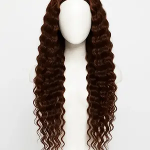 Chocolate Brown Deep Wave Human Hair Wig 28" | Glueless Headband Wear & Go for Black Women
