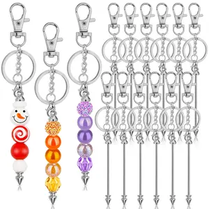 12PCS Beadable Keychain Bar, Silver Bead Keychain Beaded Item for Pendant DIY, Alloy Blank Key Chain Accessories Bulk for Beadable Gift Jewelry Making Supplies