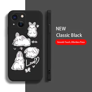 Straight Edge Phone Case for iPhone 15 Plus 16 Pro Max 14 13 12 11 XR XS Pink and purple bunny Pattern Full Body Protection Shockproof Soft Silicone Cover