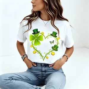 St. Patrick's Day Heart Clover Shirt | Lucky Shamrock Tee, Cotton Comfort# Lucky Clover Heart Cotton Tee