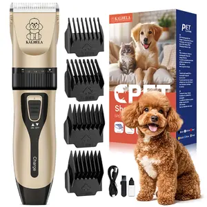 KALHELA Dog Clippers Low Noise, Quiet Dog Grooming Kit Rechargeable Cordless Pet Hair Clipper Trimmer Shaver for Small and Large Dogs Cats Animals (Gold)