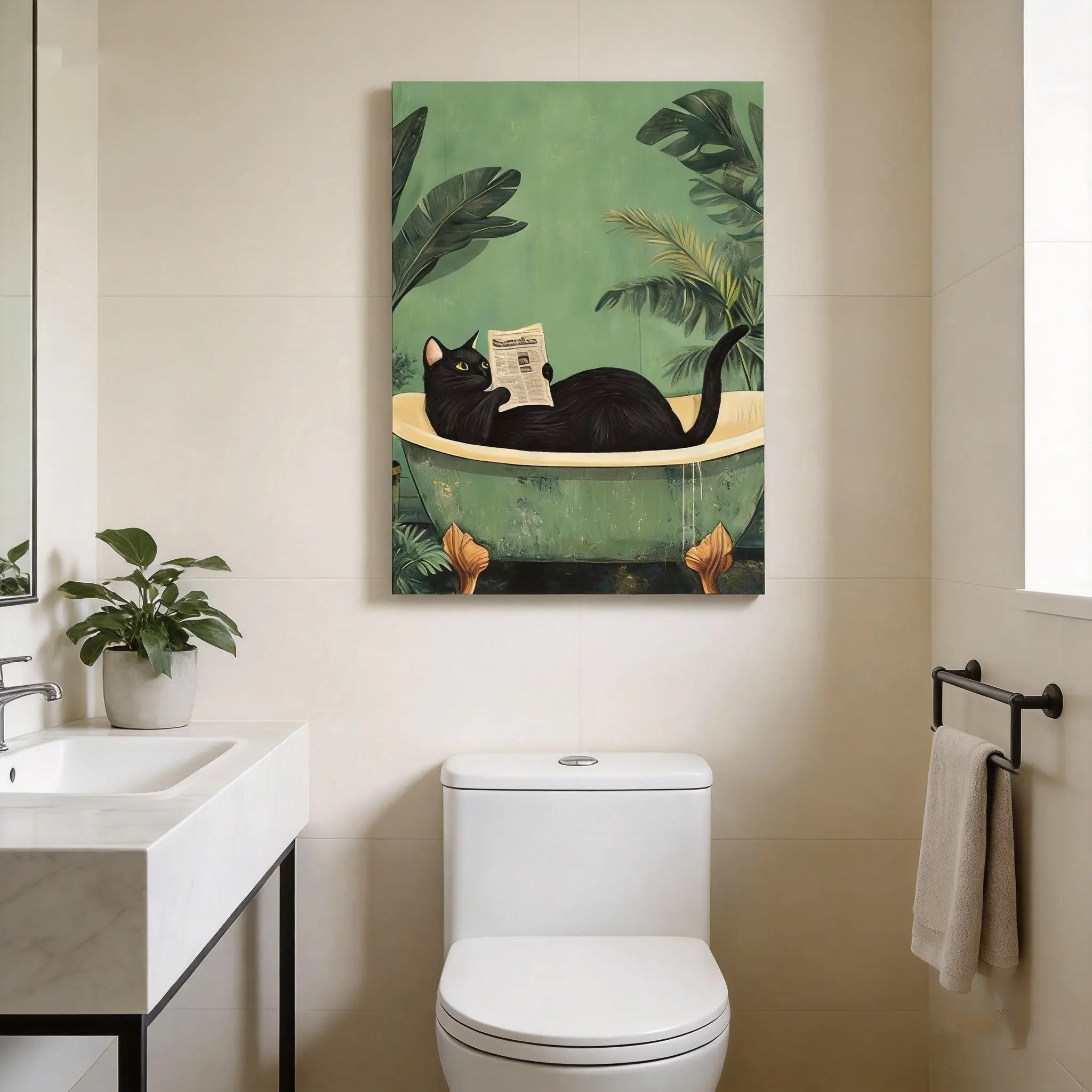 Cat & Bathroom HomeDecor WallArt LivingRoom Canvas for Bedroom Decor Canvas Poster wall decor Office Bathroom Painting Print Modern Family Decoration Items