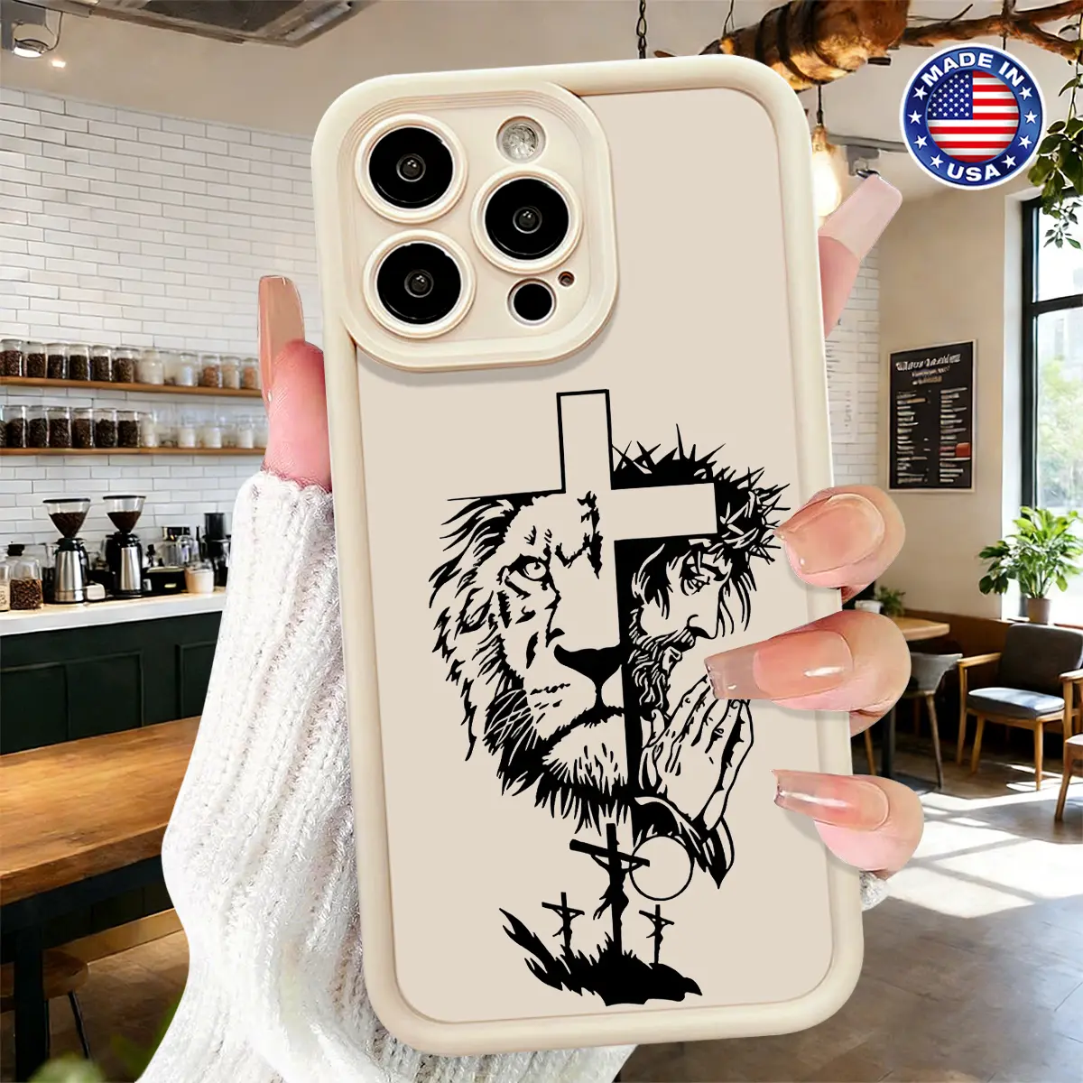 Artistic Christian Cross Lion Jesus Faith Design Smartphone Casing, Slim Shockproof Anti-Drop Lightweight Durable TPU Cover for iPhone 17 16 15 14 Pro Max 13 12 11 XR XS Plus Air Cellphone Devices Accessories