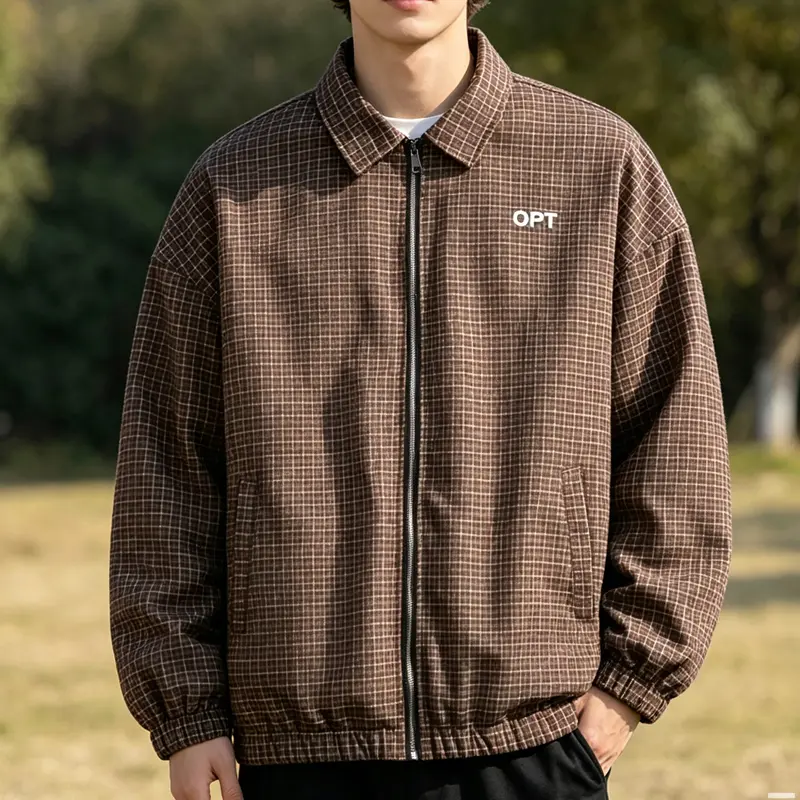 Unisex Vintage Coach Jacket, Loose FitWindproof Sports Coat, Lapel Zipper PlaidWorkwear, Casual Street Fashion, Spring FallCommute