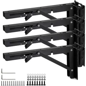 OwnMy 10 Inch E Track Folding Shelf Brackets Heavy Duty E Track Accessories for Enclosed Trailers, 4PCS E-Track Rail Fixed Shelf Bracket Collapsible Shelves Brackets for Truck Van Garage Workbench
