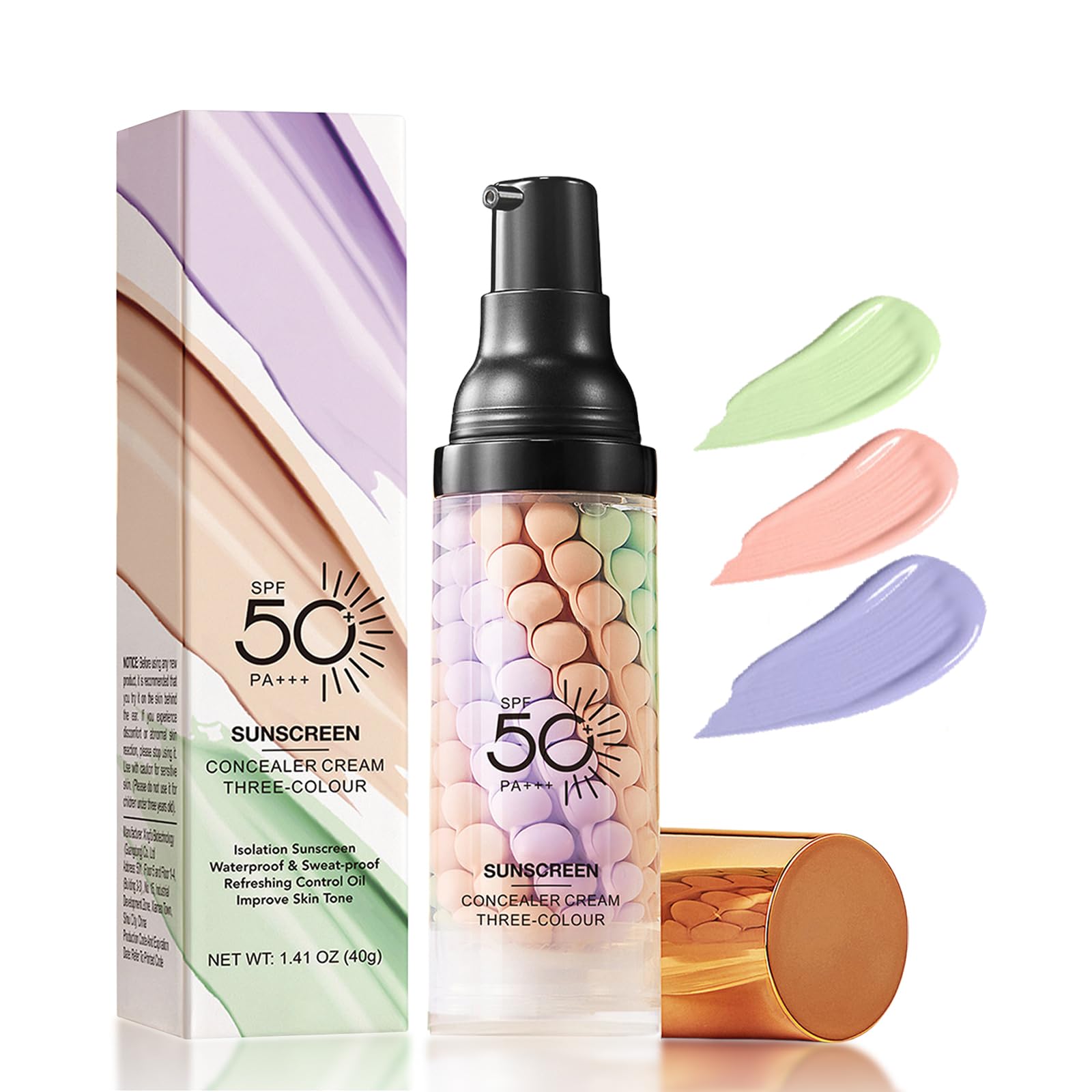 3 In 1Primer for Face Before Makeup,Sunscreen Isolation Cream, SPF 50, One Step Color Corrector Face Primer, Blurs Imper