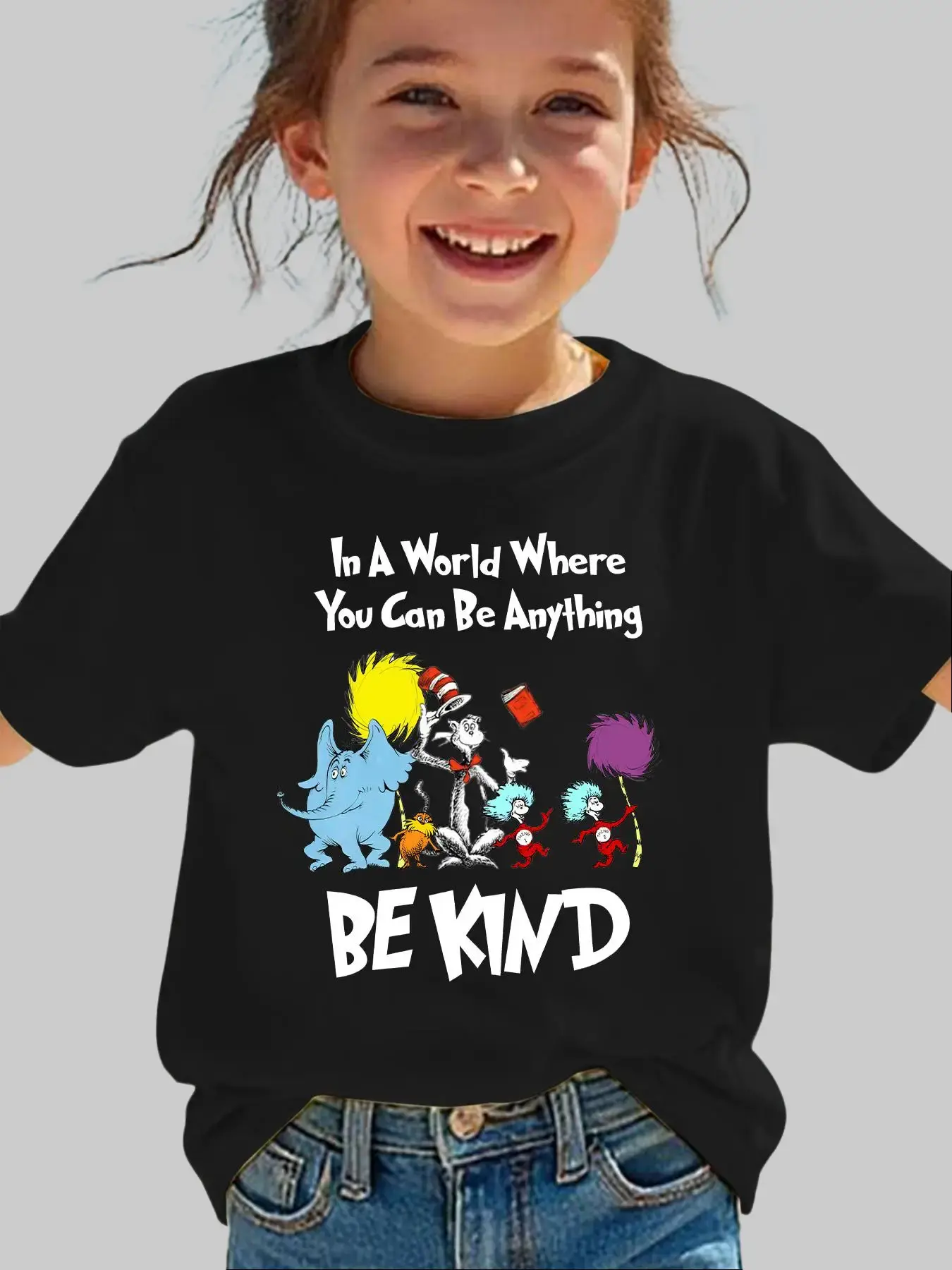 Kids' Dr. Seuss "Be Kind" Short Sleeve Cotton T-Shirt, Inspirational Book Character Graphic Tee