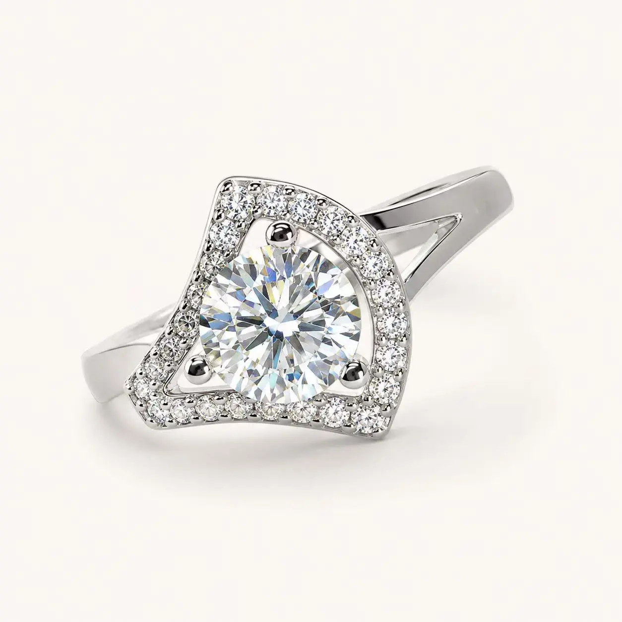 Round Cut Moissanite Ring - White-Plated Costume Jewelry with GRA Certificate, Clean Look, Center Stone, Genuine Gem, Simple Shine, Sizes 6-8
