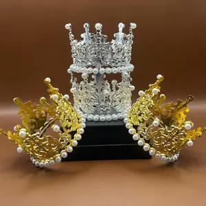 4pcs/Set Small Round Rhinestone Pearl Crown for Girls' Parties - Wedding Bouquets, Ribbon Roses Bouquets & Cake Decorations