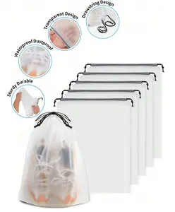 5/10PCS Travel Shoe Bags, Large Transparent Travel Drawstring Shoe Bags, Waterproof And Dustproof, Portable, For Packing Shoes Travel Bags,