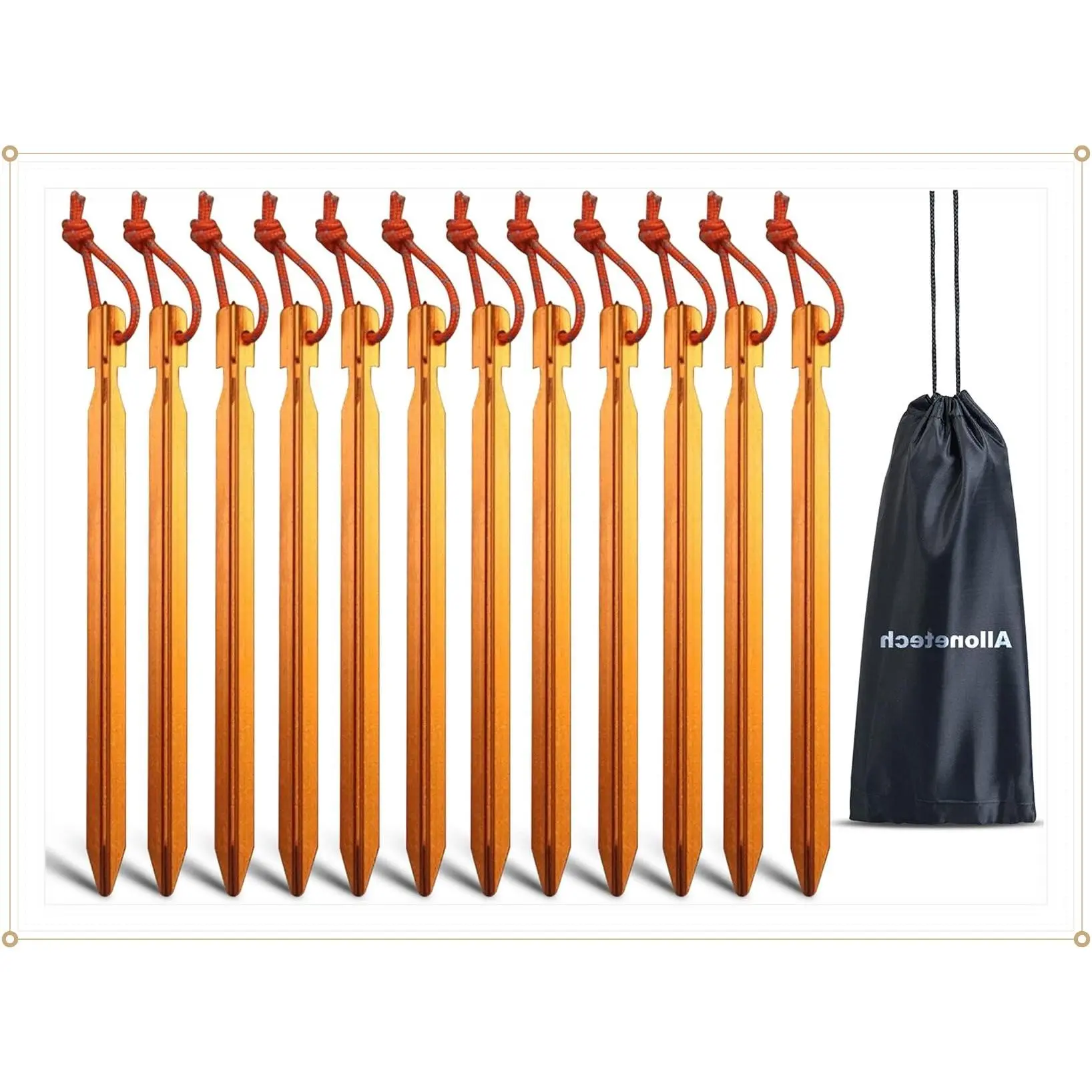 12 Pack Tent Stakes, 7075 Ground Non-Rust Metal Camping Aluminum Tent Pegs, Lightweight Tent Stakes Heavy Duty Spikes Anchors with Reflective Rope Camping Accessories for Outdoor Hiking CanopyGift