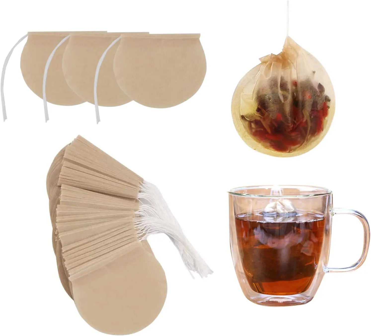 600PCS Tea Bags for Loose Leaf Tea Empty Tea Bags Loose Leaf, Disposable Round Natural Tea Filter Bags,Tea Bags Unbleached Tea Coffee Bags, Bath Spice Herbs Brewing Soup Bags