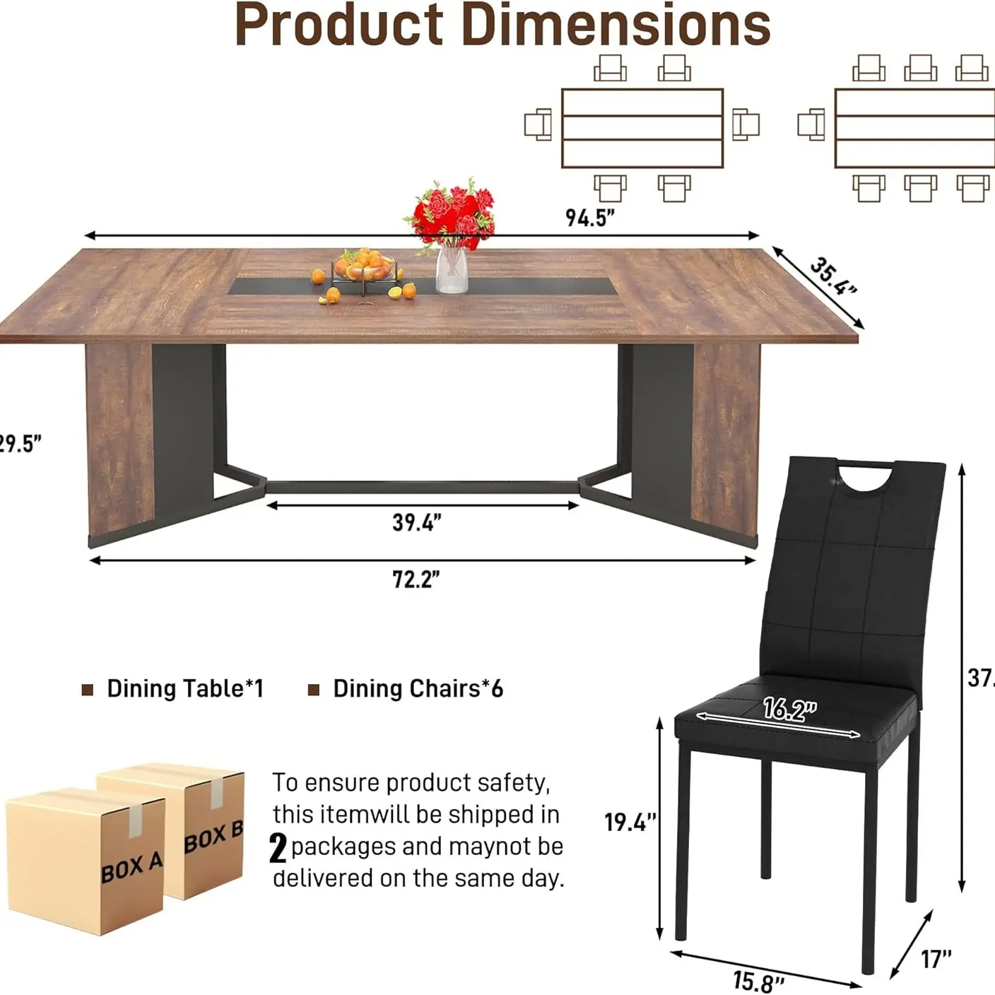 Brown (94IN Table+6 PCS Chairs)