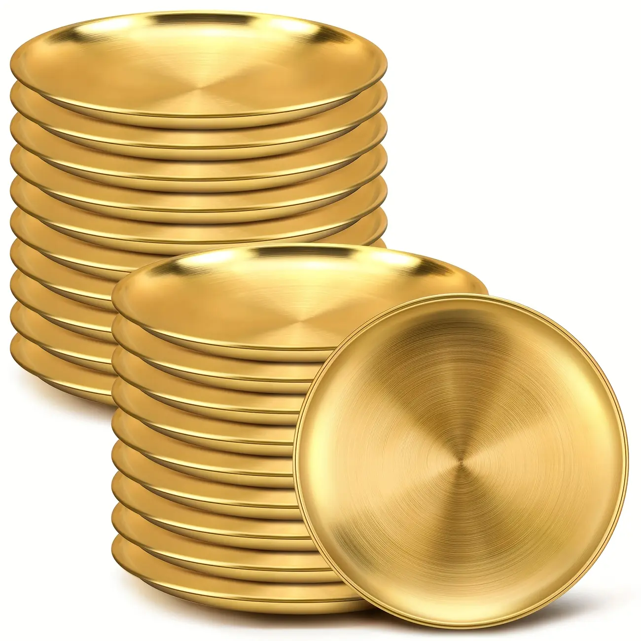 6.5" Gold Stainless Steel Round Plates, 20-Pack Rust-Resistant Reusable Kitchenware, Camping Supplies for Party Hosting & Reuse for Desserts, Durable