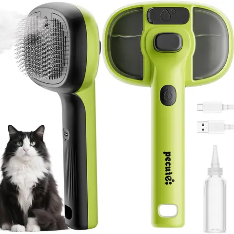 Pecute 3-in-1 Spray Pet Grooming Brush - 1-Button Self-Cleaning Cool Mist Deshedding Comb for Heavy Shedding Long Hair Dogs/Cats, 7.4*4.4*2.4 Inch Electric Massage Brush, Quick Fur Removal Tangled Undercoat Remover, Grooming Accessories