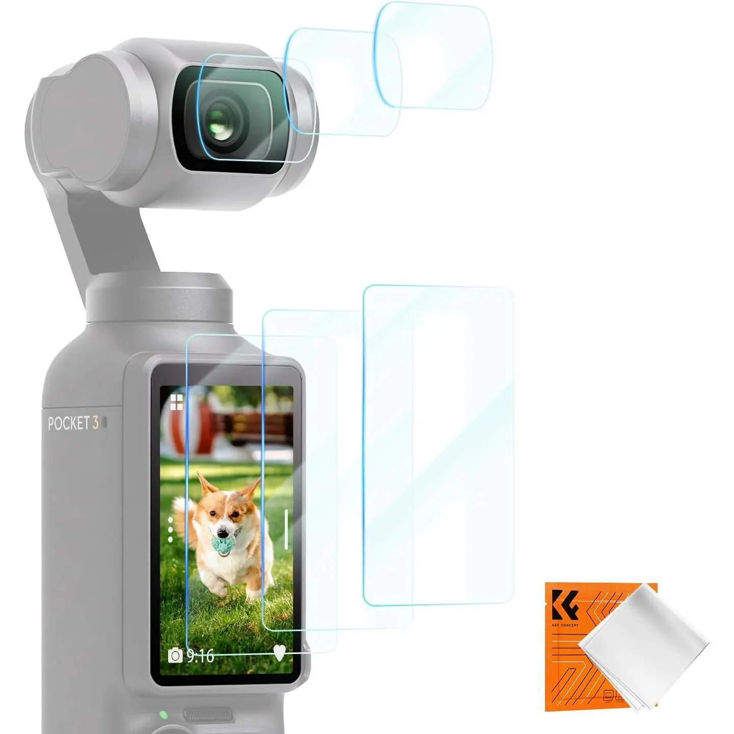 K&F CONCEPT 6PCS Tempered Glass Lens & Screen Cover for DJI Osmo Pocket 3 Handheld Camera, Anti-Scratch, Bubble-Free, Ultra-Clear, High-Resistance Protection Accessory, Protector, Accessories