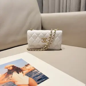 Pre-owned CHANEL Mini Classic Flap Wallet on Chain, White Quilted Lambskin with Light Gold Hardware (2023) HK