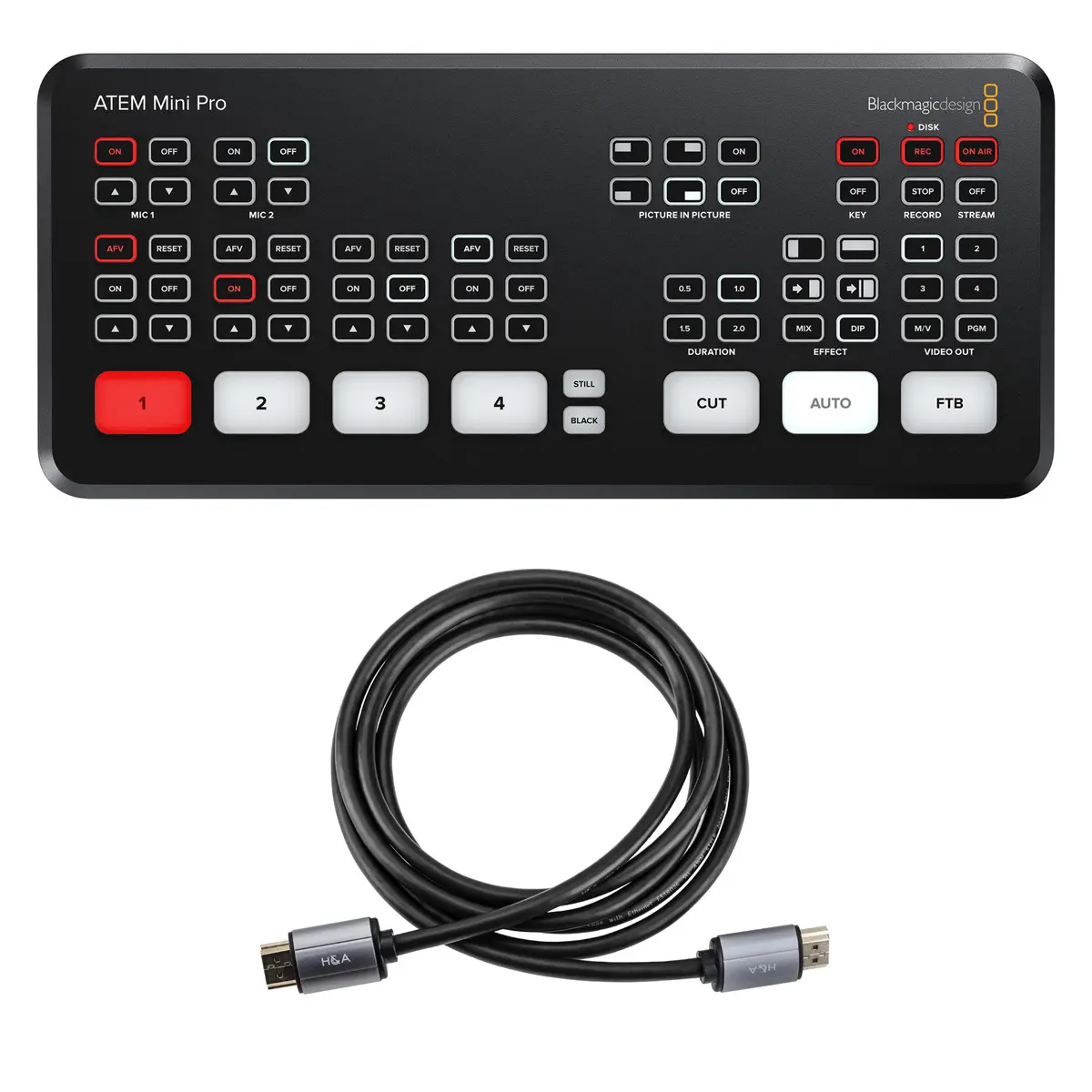 Blackmagic Design ATEM Mini Pro HDMI Live Stream Switcher for Camera, Computer, Digital Recording - Bundle with Gold Series 6' HDMI 2.0 Cable with USB Ethernet