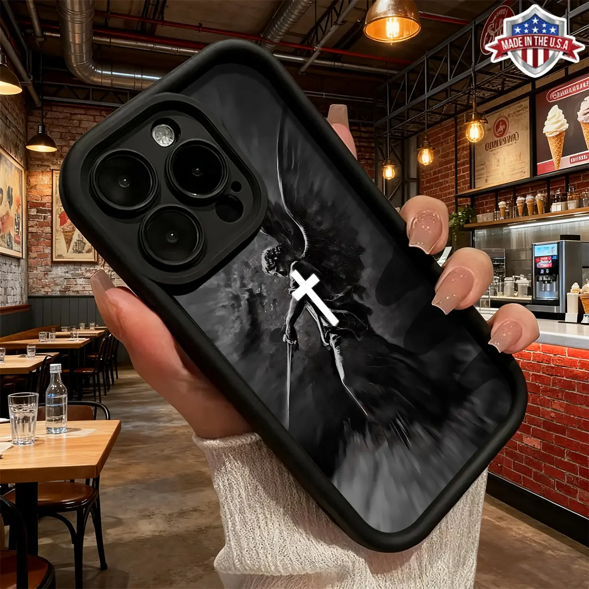 Cool Angel Cross Gothic Aesthetic Pattern Case for iPhone 17 16 15 14 Pro Max 13 12 11 XR XS Plus Air Slim Lightweight Shockproof Anti Drop Protective Durable TPU Cover,junk,cases🛍️,promax