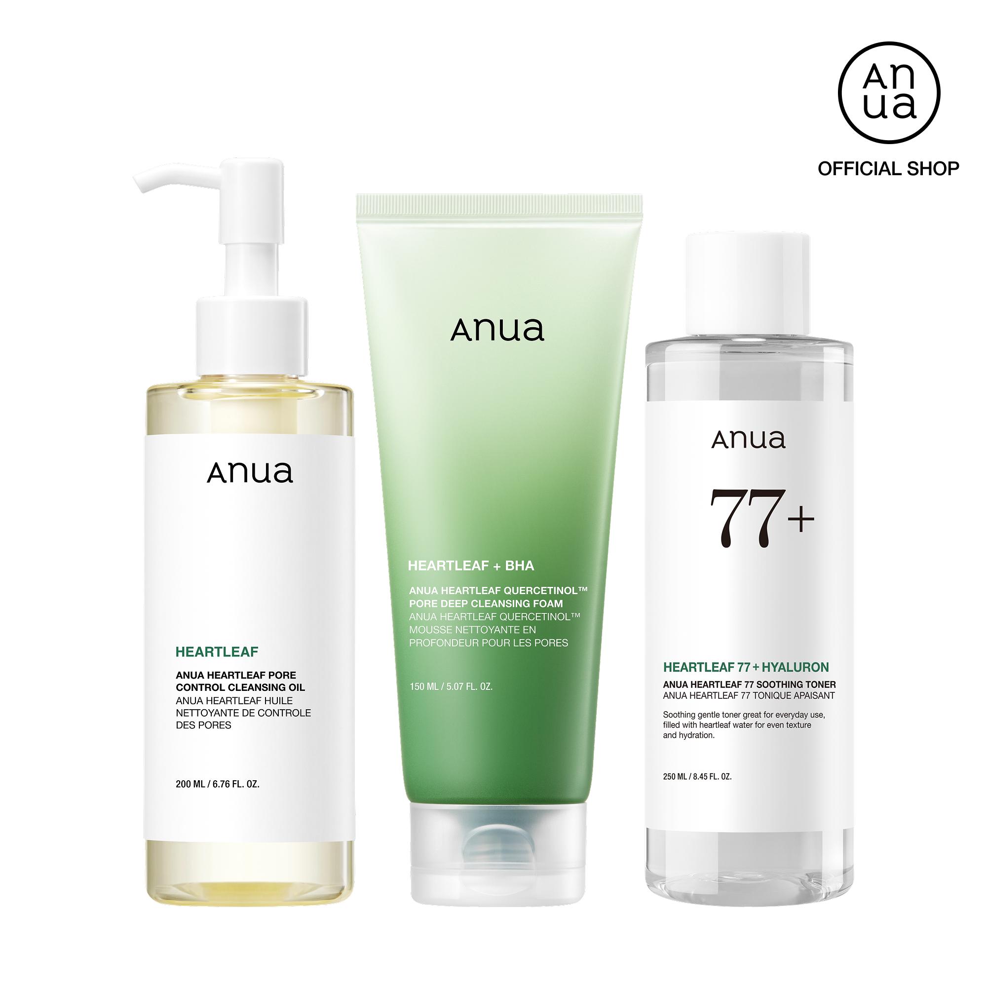 [Anua] Anua Essential Trio (Oil Cleanser Deep Cleansing Foam Calming Toner)Gentle Korean Skincare, Facial cleanser