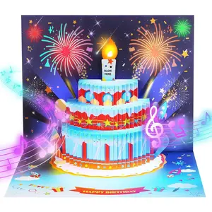 Birthday Card, 3D Pop Up Birthday Card with Music and Light and Interactive Blowable Candle, Happy Birthday Gift Card for  Boys Girls Son Daughter