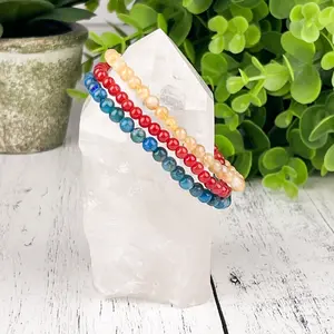 Manifestation and Creativity Gemstone Bracelet Set - Blue Apatite, Citrine, Carnelian - Energy Stack Set 4mm Intention Stone Bead Bracelet Women's Natural Crystal Bracelet