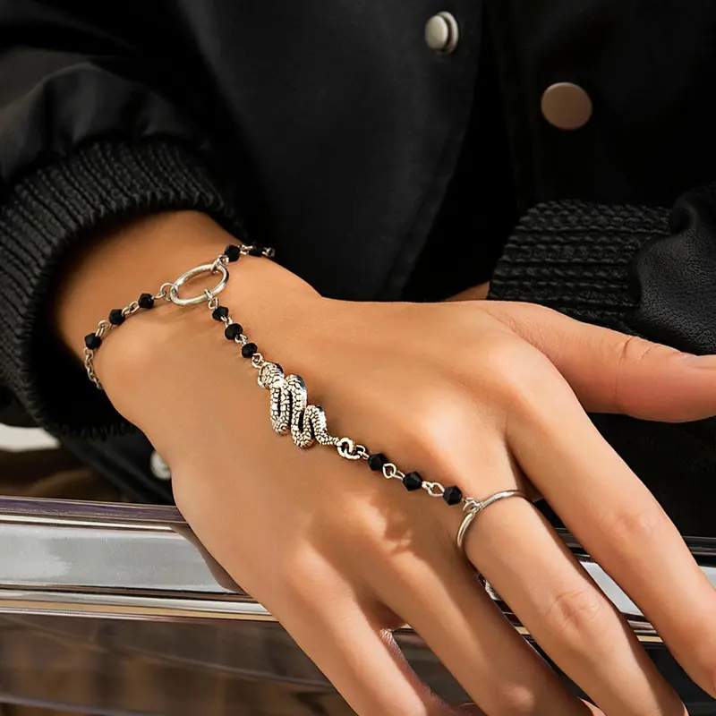 1 Piece Men's Punk Style Snake Design Beaded Decor O-ring Chain Link Bracelet, Fashion Accessories For Party