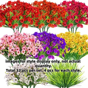 32 UV-Resistant Artificial Outdoor Flowers, Realistic Spring Plants, Plastic Fake Bushes, Plastic Faux Flowers, Artificial Flower Decoration, Garden Porch Pots Window Boxes Hanging Baskets Home Decor