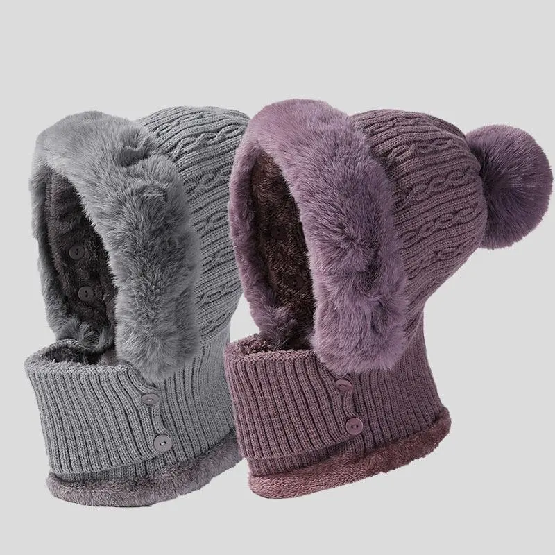 3 in 1 Winter Hat, Scarf and Mask Set - Comfortable Knitted Hat with Ears, Windproof and Warm Hooded Neck Gaiter for Outdoor Cycling Ear Muffs