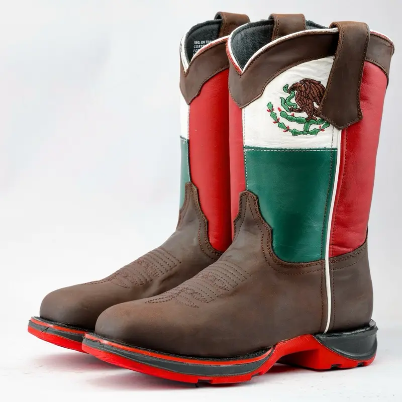 Brown MEXICO Flag Leather Work Boots - Composite Toe