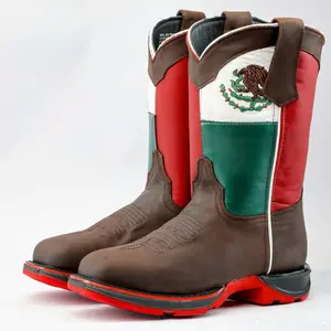 Brown MEXICO Flag Leather Work Boots - Composite Toe