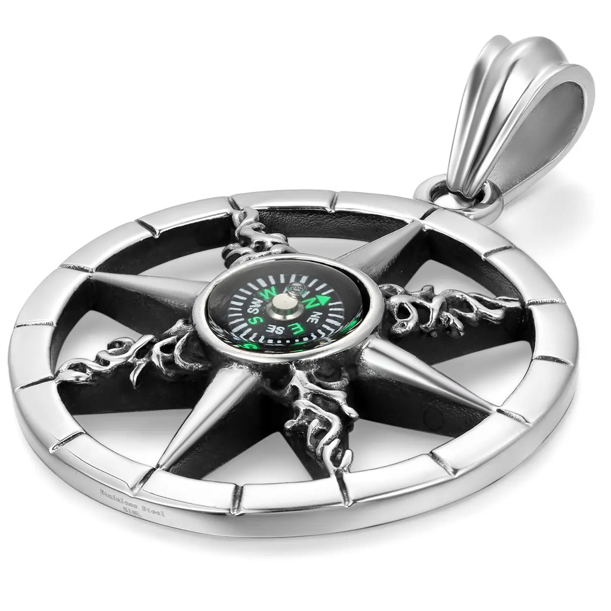 OIDEA Men's Vintage Dharma Wheel Emblem Necklace, Stainless Steel Mechanical Compass Pendant with 22-Inch Chain, Emblem Necklaces, Handmade Metal Necklaces